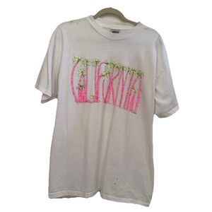 Vintage Oneita California Shirt Mens XXL White Single Stitch Beach 90s Palm Tree